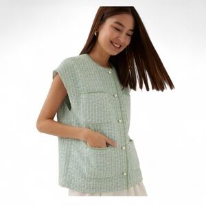LOVE BONITO 'Kolin' Relaxed Tweed Vest NWT Size Large Front Patch pockets lined